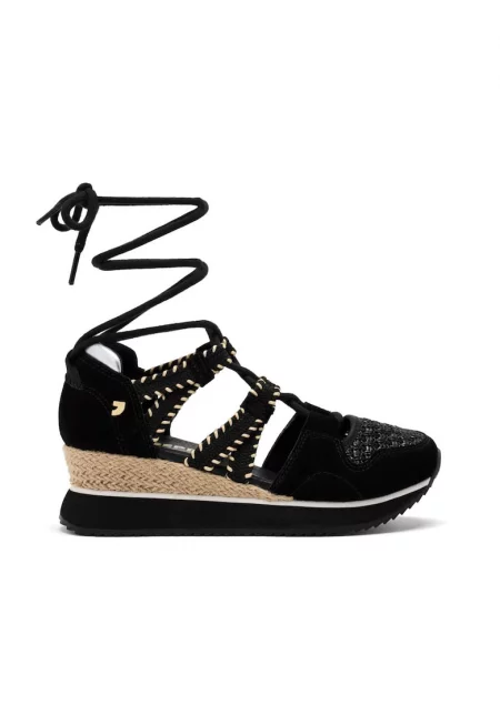 Сандали от велур с полускосена подметка - Черен