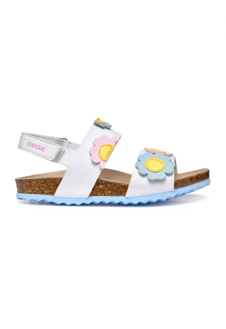 Сандали с велкро и флорален принт - Бял/Светлорозов/Ледено синьо