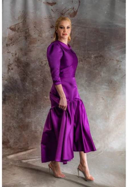 Сатинирана миди рокля Rokuss - Виолетов