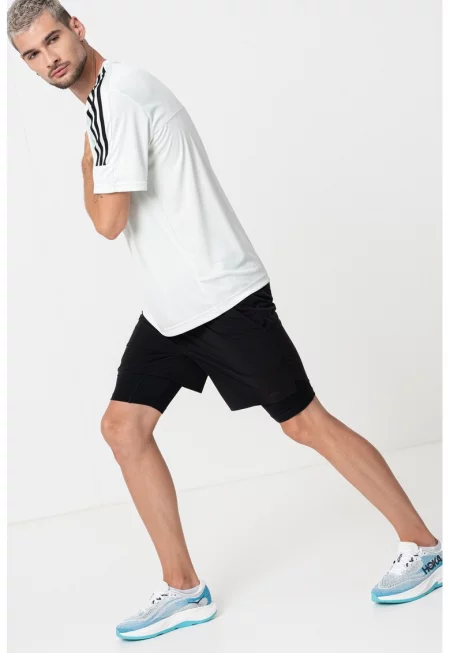 Шорти с дизайн 2 в 1 и еластична талия - Черен