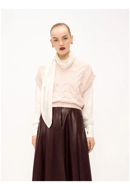 Шпиц пуловер с къси ръкави - Бледо розово