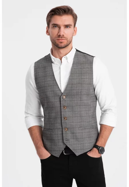 Слим елек с копчета - Черен/Мръснобял