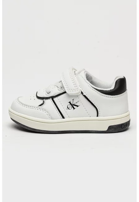 Спортни обувки от еко кожа с велкро - Бял/Черен