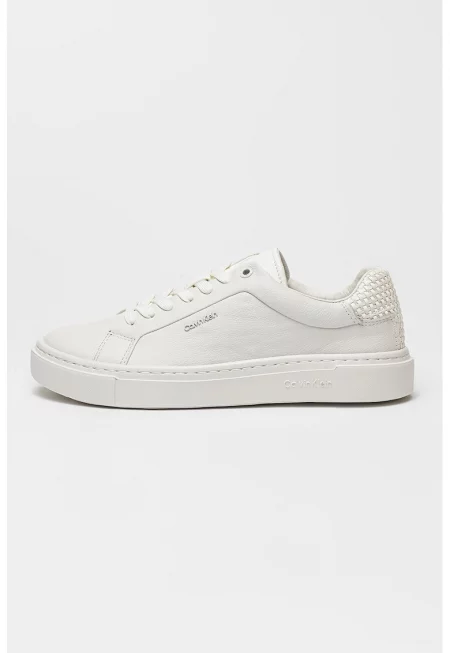 Спортни обувки от кожа с лого - Бял