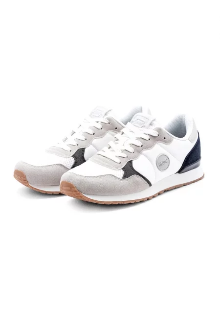 Спортни обувки от текстилн и еко велур - Бял/Светло сив/Тъмносин
