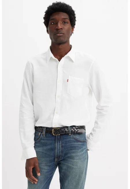 Стандартна риза с джоб на гърдите - Бял