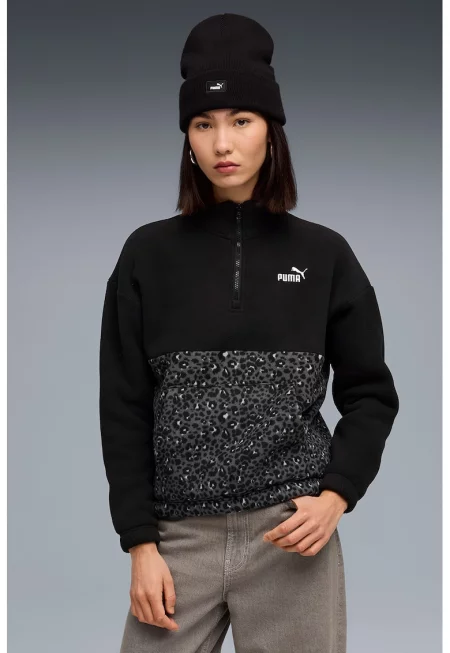 Суитшърт Essentials с джоб с цип и животинска шарка