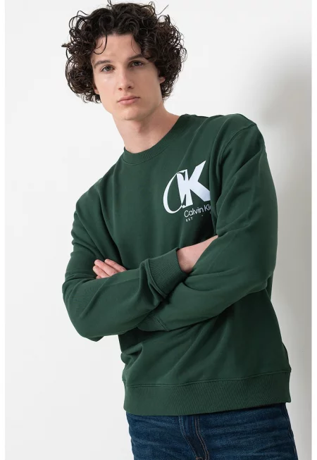 Суитшърт с лого - Тъмнозелен/Ледено синьо