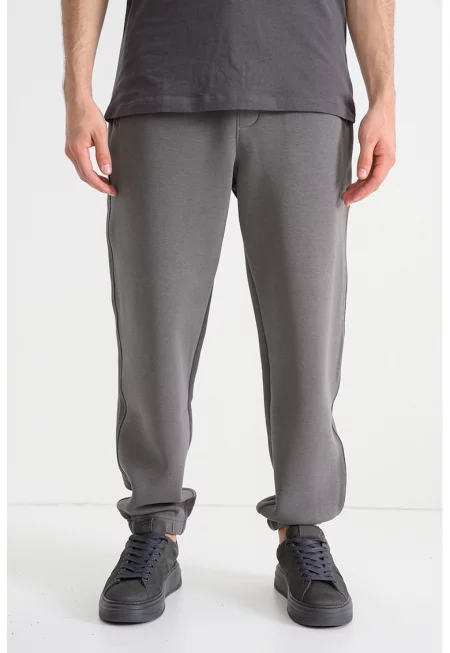 Свободен спортен панталон с връзка - Tъмносив