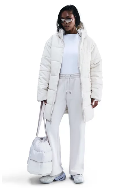 Свободно зимно яке с качулка - Мръснобял