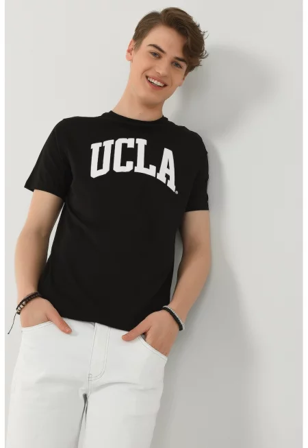 Тениска Culver с овално деколте и лого - Черен/Бял