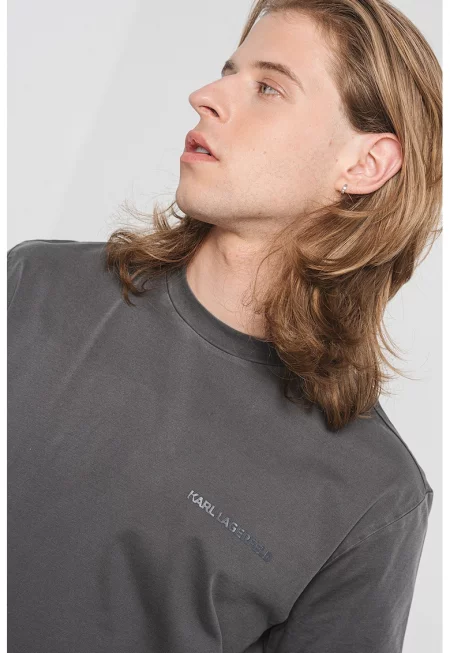 Тениска от памук с лого - Tъмносив