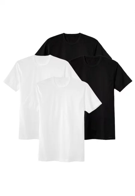 Тениска с овално деколте - 4 броя - Бял/Черен