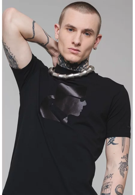 Тениска с памук с лого - Черен