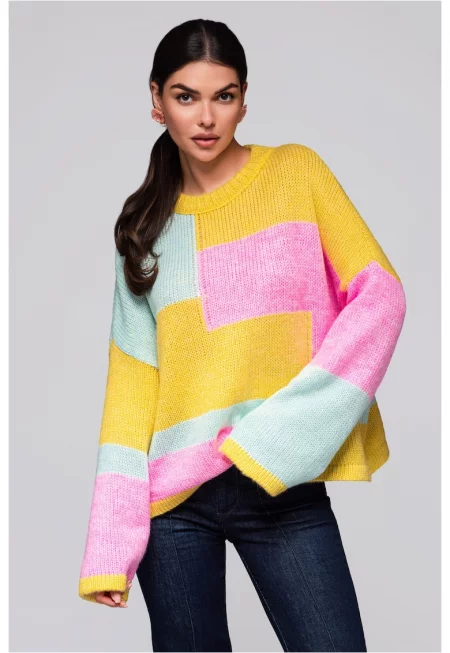 Цветен пуловер  LW-SWSW-0108 - Жълт
