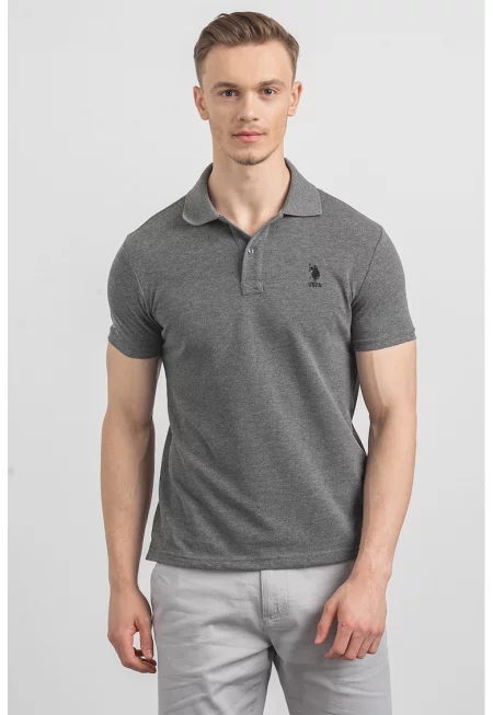 U.S. Polo Assn - Памучна тениска по тялото с яка