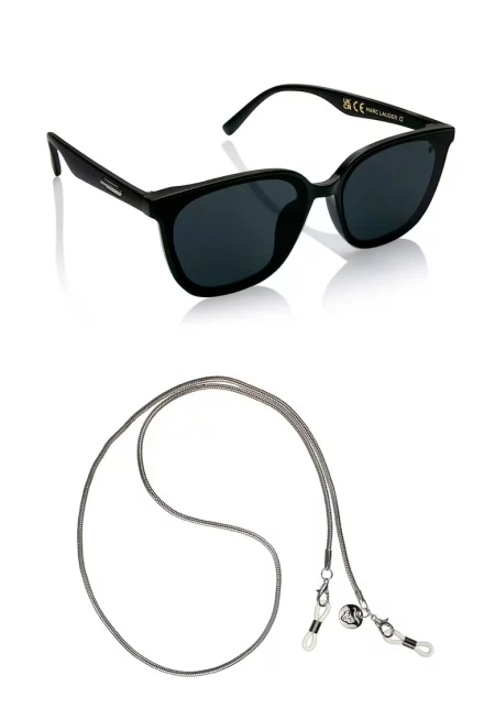 Унисекс квадратни слънчеви очила с верижка - Черен