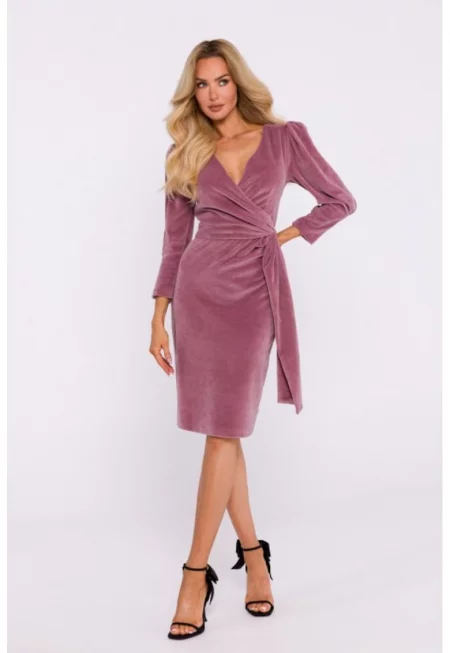 Вечерна рокля с панделка -  кадифена