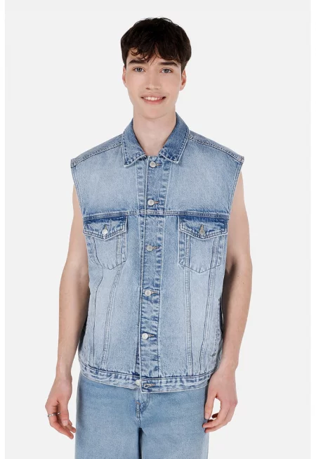 Яке от деним без ръкави - Светлосин