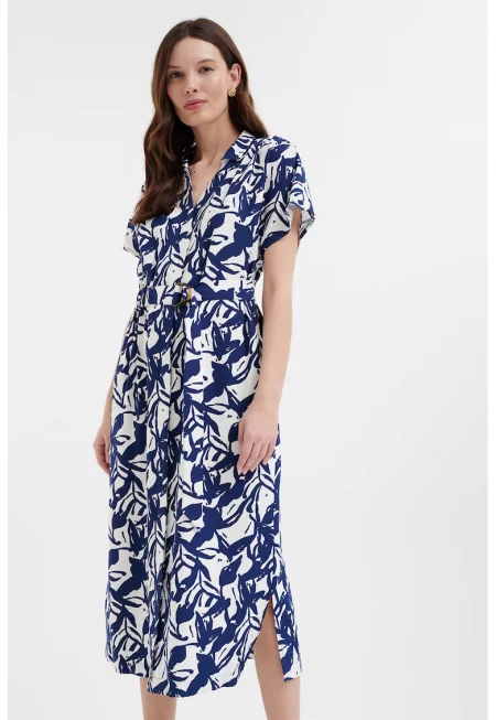 Застъпена рокля - Тъмносин/Бял