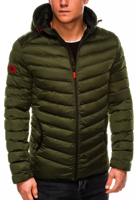 Зимна парка с капитониран дизайн и качулка - Маслинено зелено