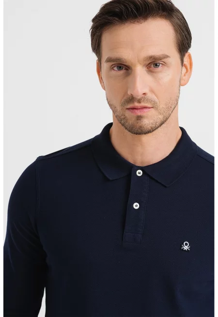 Блуза от памучно пике с яка