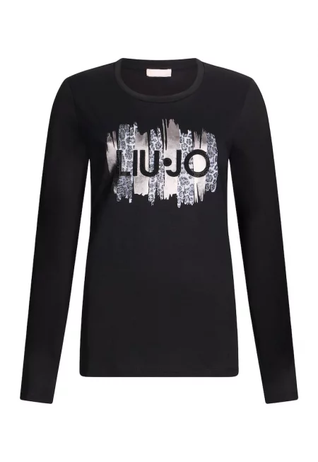Блуза с дълги ръкави и лого - Черен/Сив