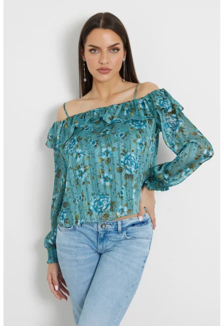 Блуза с голо рамо - Тюркоаз