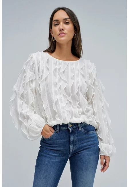Блуза с набирания - Бял