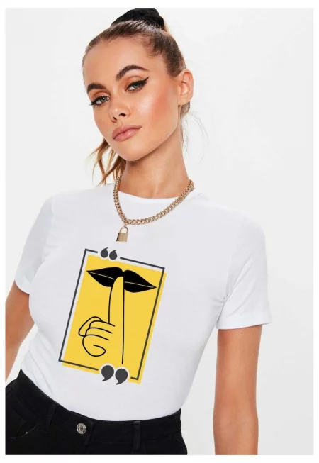 Бяла дамска тениска - Don`t Speak