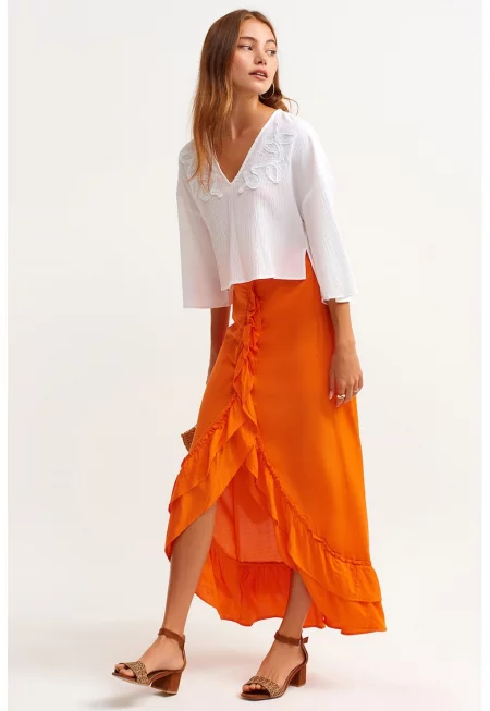 Дълга надиплена пола с предна цепка