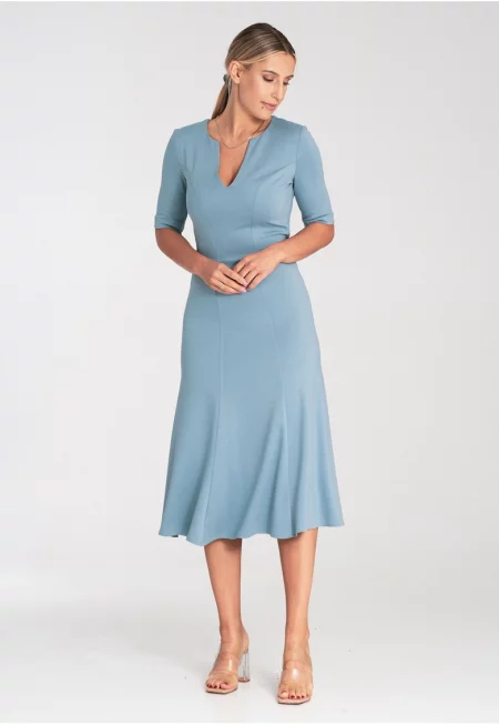 Дамска официална рокля -  M1033 - синя - А-силует - еластична материя - вискоза