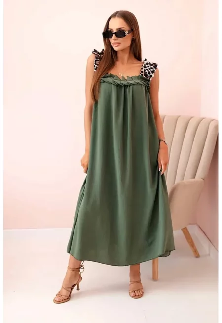 Дамска рокля с презрамки с леопардов принт - Един размер