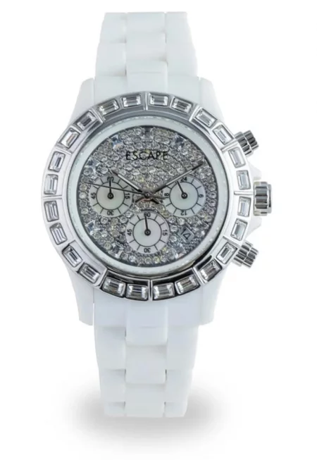 Дамски часовник  36 мм - бяла пластмасова каишка - водоустойчивост 5 ATM