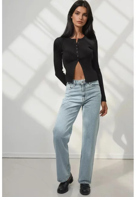 Дамски дънки -  прав крачол - висока талия - светлосин - деним