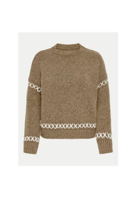 Дамски пуловер -  304502460 - Рециклиран полиестер/Акрил - Кафяв - Кафяв