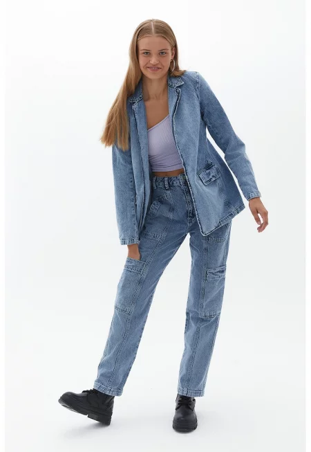 Дънки със захабен ефект - Прашно синьо