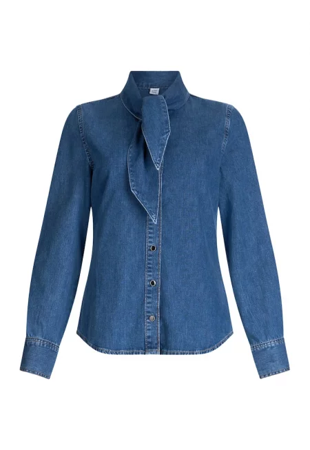 Дънкова риза с яка-панделка