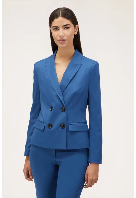 Двуредово сако с раздвоен ревер - Пастелносин