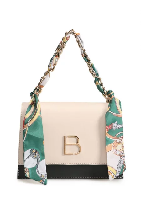 Екологична кожена чанта crossbody с аксесоар за шал - Крем