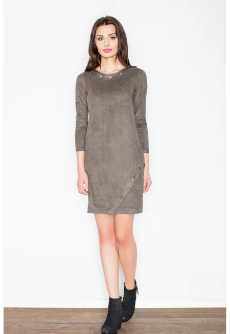 Елегантна рокля  M455 - зелена - изработена от полиестер - с дълги ръкави