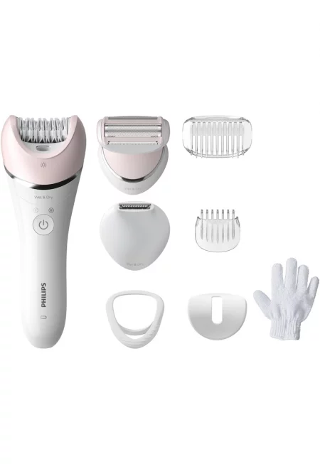 Епилатор  Seria 8000 BRE721/00 - Суха/мокра кожа - 8 аксесоара - 32 пинсети - Използване без кабел - 2 настройки на скоростта - Оpti-light - Керамични дискове ...