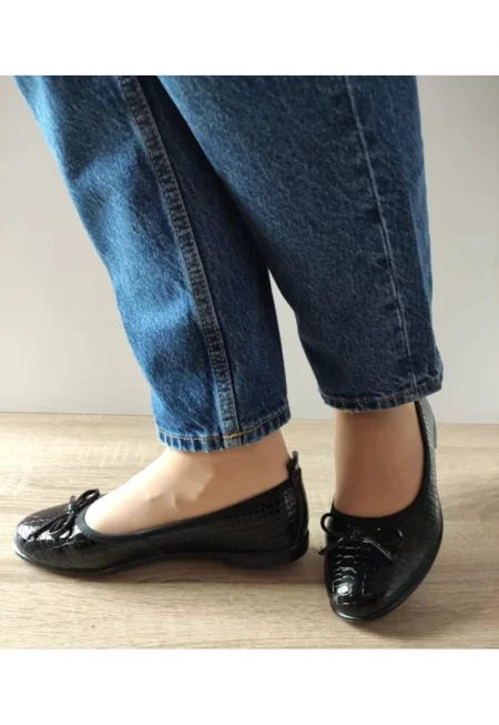 Ежедневни дамски обувки  60005A 01-O перфорирани - Черни Кроко - Черен