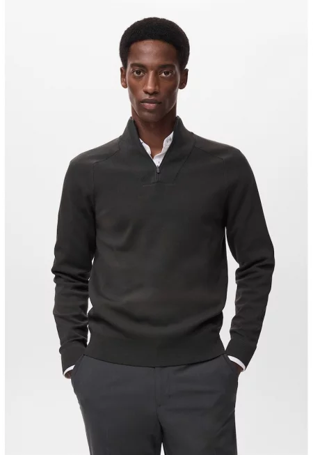 Фино плетен пуловер с къс цип