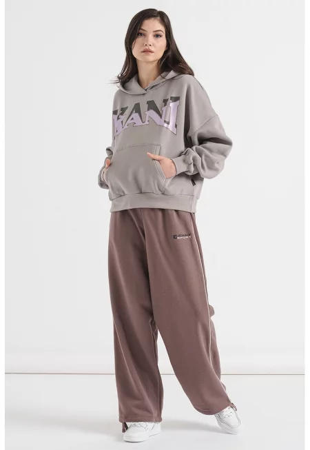 Худи с принт - Светло сив