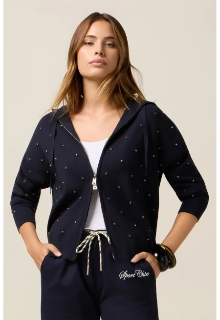 Худи с цип и декоративни камъни