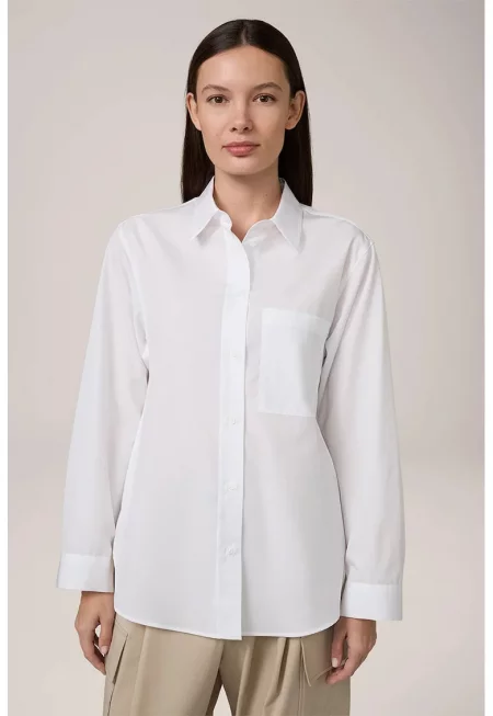 Извънгабаритна риза с джоб на гърдите и закопчаване с копчета - Бял
