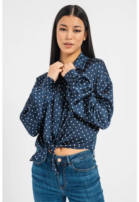 JEANS - Сатинирана риза с възел отпред