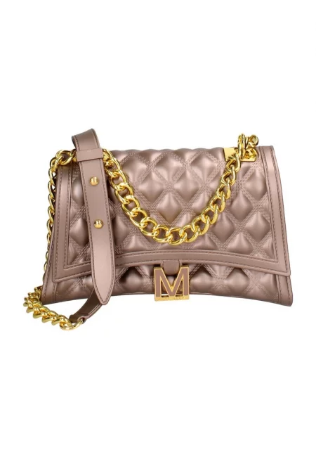 Капитонирана чанта през рамо с капаче - Златист/Бронз