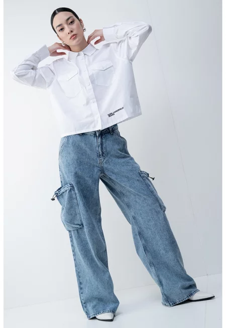 Карго дънки със свободна кройка - Светлосин меланж